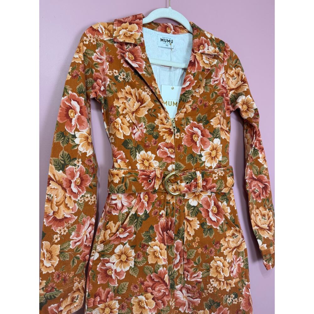 Show Me Your Mumu Outlaw Denim Long Sleeve Mini Dress Garden Harvest Size XS - Picture 5 of 7